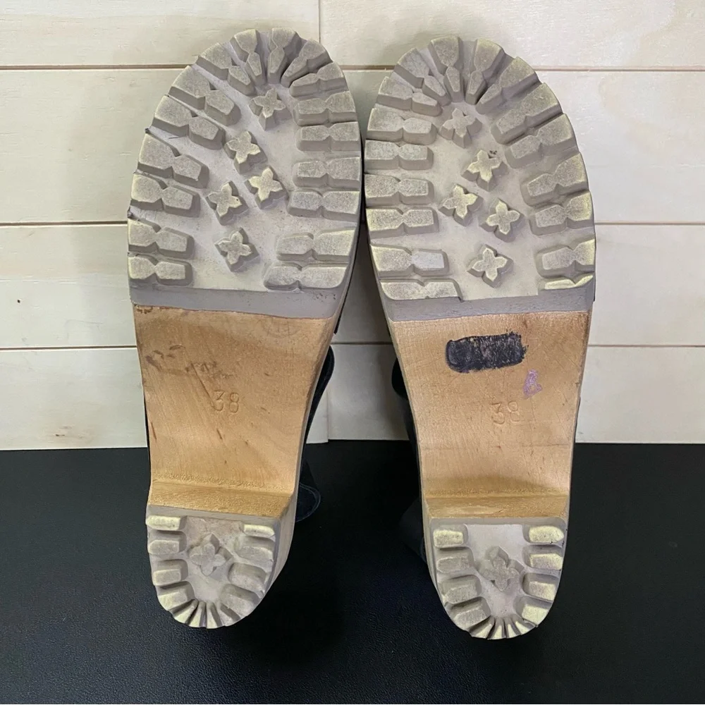 Mia Madeline Swedish Clogs Women's Size 7.5 Shoes EU38 Black Leather Wooden - Picture 9 of 11